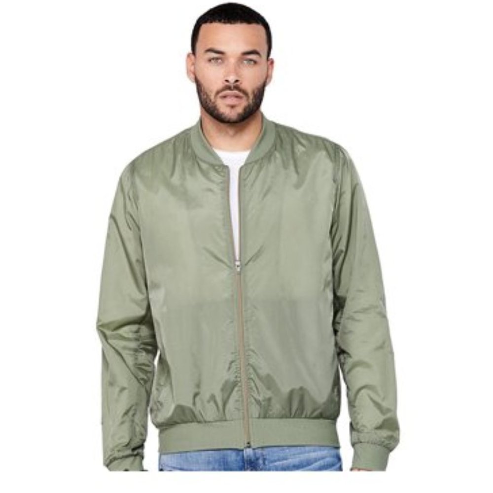 Bella Canvas Lightweight Nylon Windbreaker Bomber Jacket in Army Green